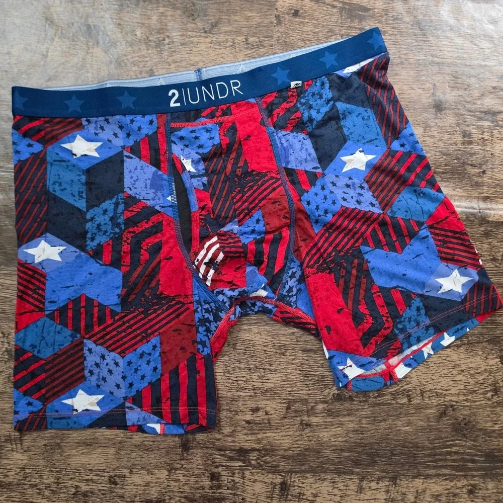 2UNDR Boxer Briefs Mens 3XL Red Blue Stars Stripes Swing Shift Joey Pouch